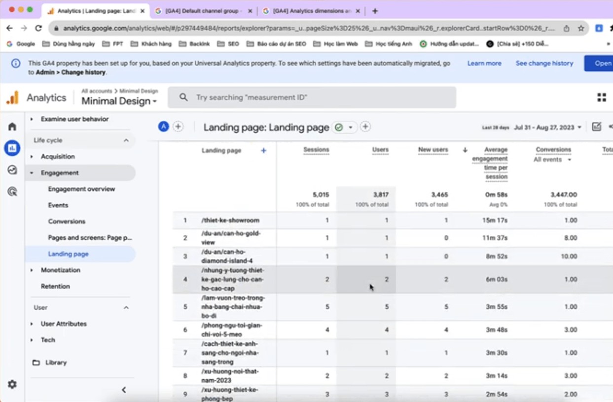 Thống kê google analytics - Landing Page và Page Path