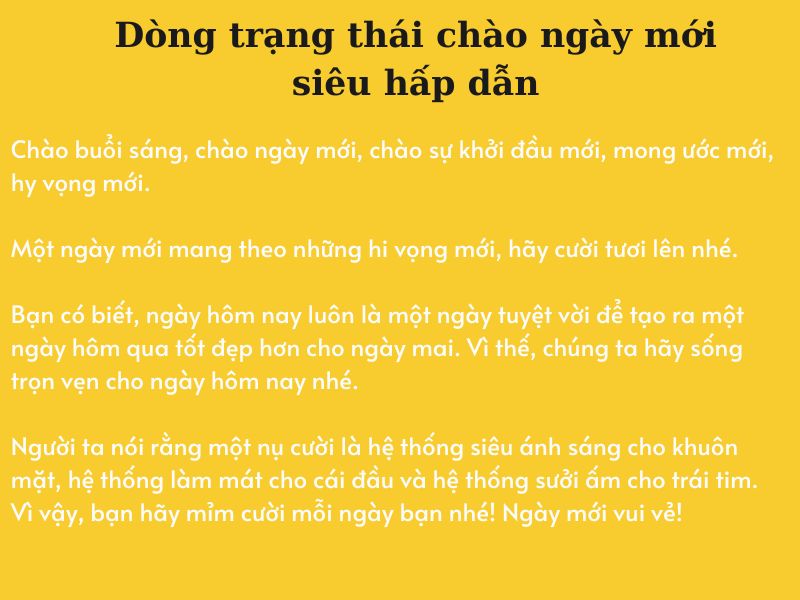 STT chào ngày mới câu like - Dòng trạng thái chào ngày mới siêu hấp dẫn