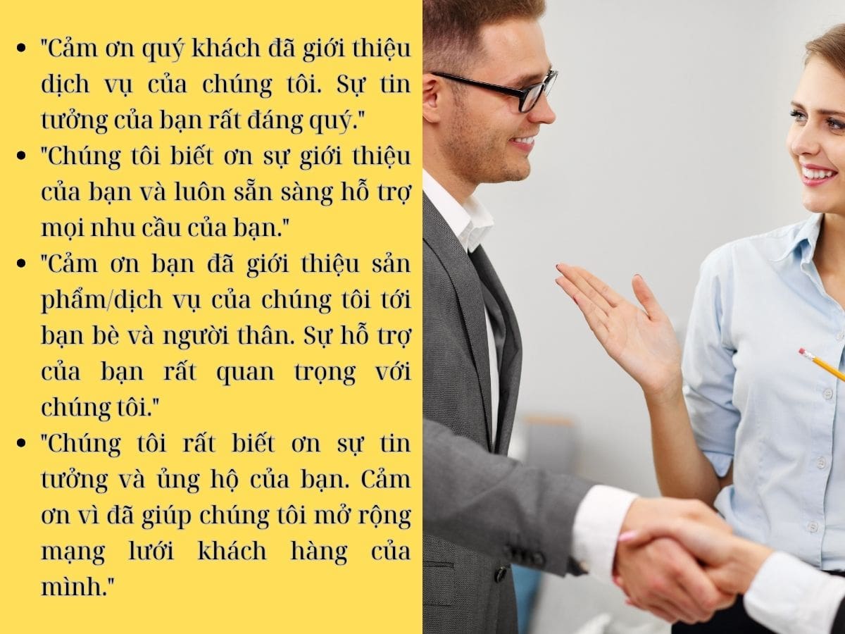 Lời Cảm ơn đến khách hàng giới thiệu sản Phẩm/Dịch Vụ