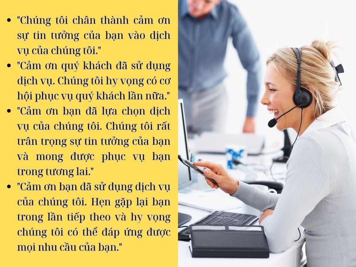 Lời cảm ơn gửi đến khách hàng đã sử dụng dịch vụ