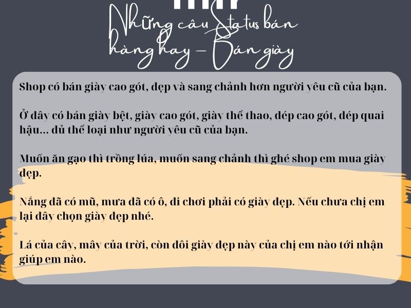 Những câu status bán hàng hay - Bán giày