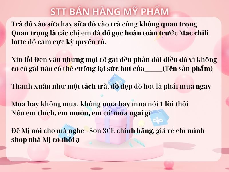 Những câu status bán hàng hay - STT bán hàng mỹ phẩm