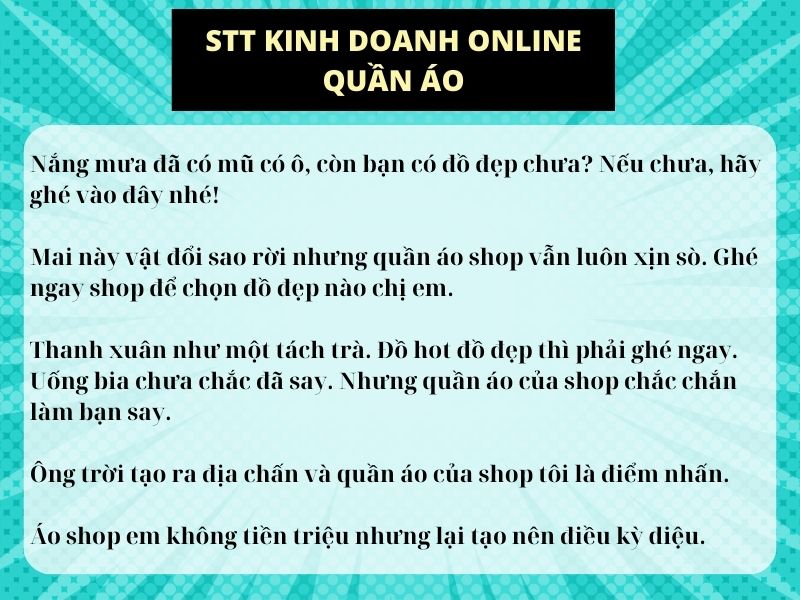 Những câu status bán hàng hay - STT kinh doanh Online quần áo