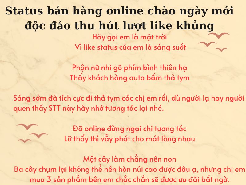 STT chào ngày mới câu like - Status bán hàng Online chào ngày mới độc đáo thu hút tương tác khủng