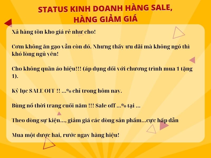 Những câu status bán hàng hay - Status kinh doanh hàng sale - hàng giảm giá